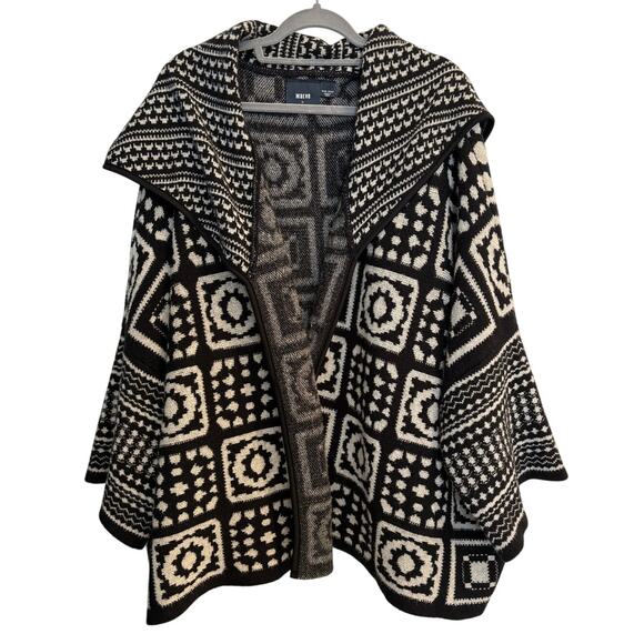Maeve by Anthropologie ONE SIZE Geometric Black White Open Sweater - Picture 2 of 6